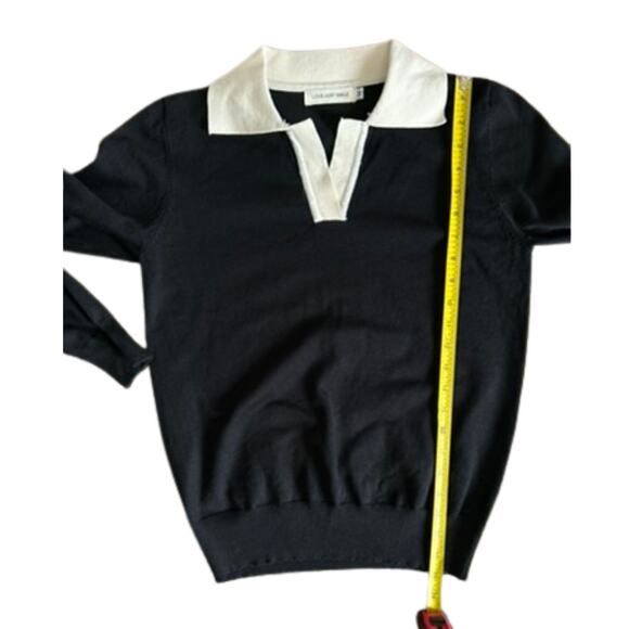 Black Contrast Collar Knit Sweater Top – Long Sleeve Preppy Style, Size M - Picture 5 of 6